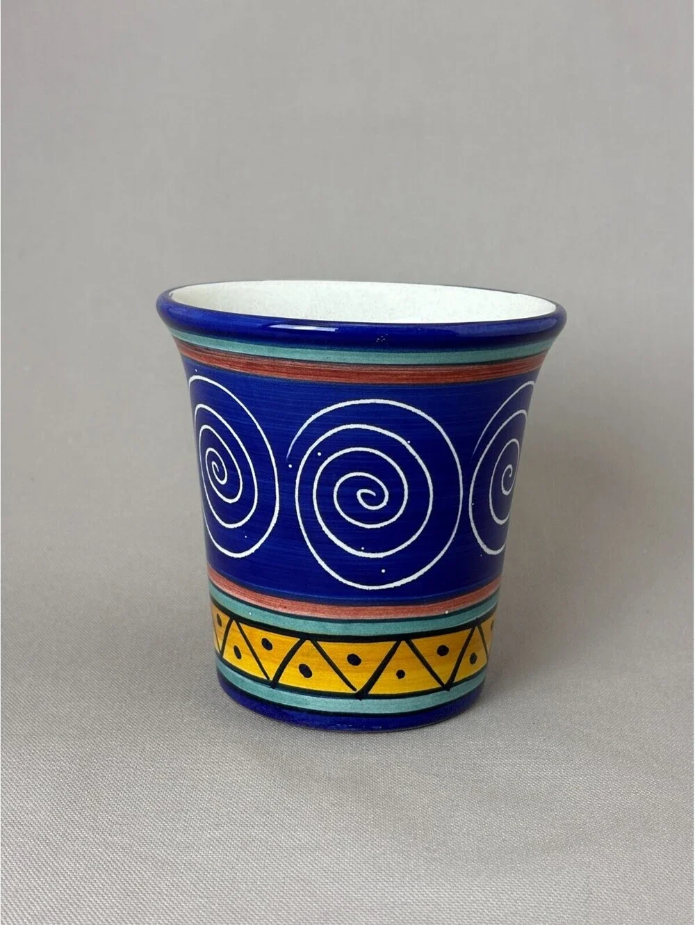 Pier 1 Italian Swirl Mug Hand Painted Earthenware Blue Yellow Italy Large Cup
